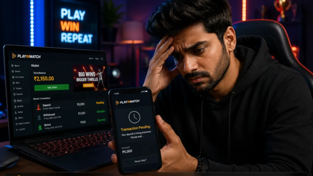 Common Playinmatch Deposit Problems and Quick Fixes Playinmatch deposit pending issue on smartphone with failed transaction notification