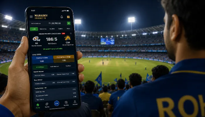 User accessing a cricket betting ID dashboard during a live IPL cricket match