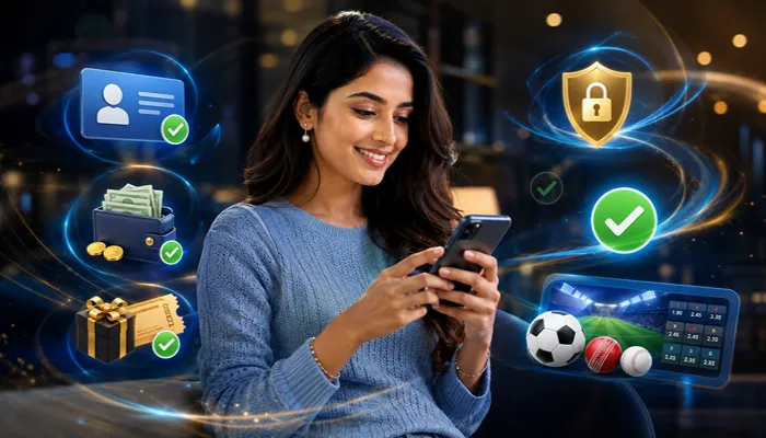 How to Claim the Parimatch New User Bonus Indian woman completing sportsbook registration and claiming the Parimatch new user bonus and free bet offer.